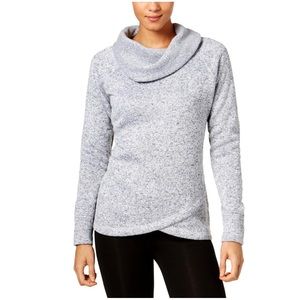 IDEOLOGY Women’s M Heather Gray Bright White Cowl Neck Wrap Front Hi Lo …